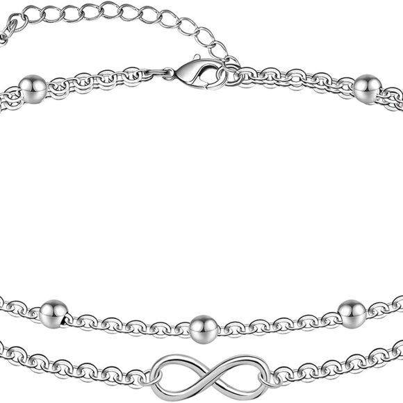 Womens Sterling Silver Created Opal Layered Anklet Bracelet Dainty Beaded Chain